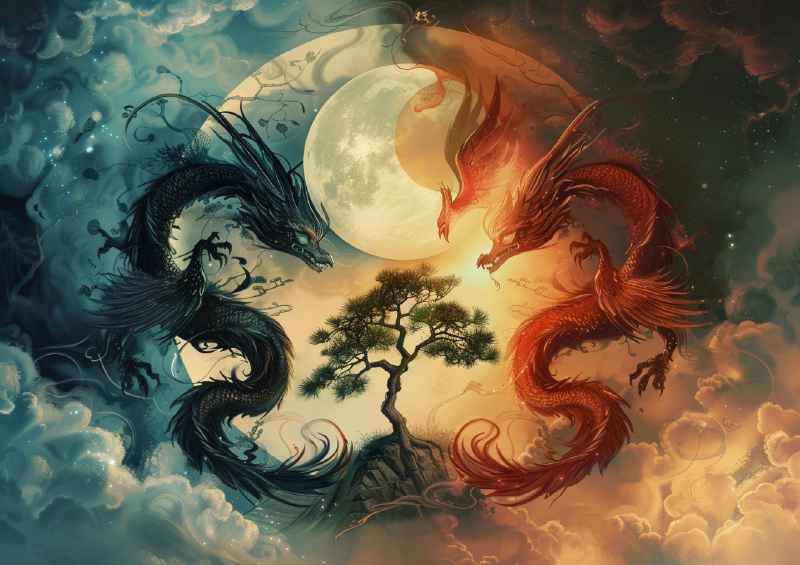 Yin yang symbol with a dragon on one side | Metal Poster