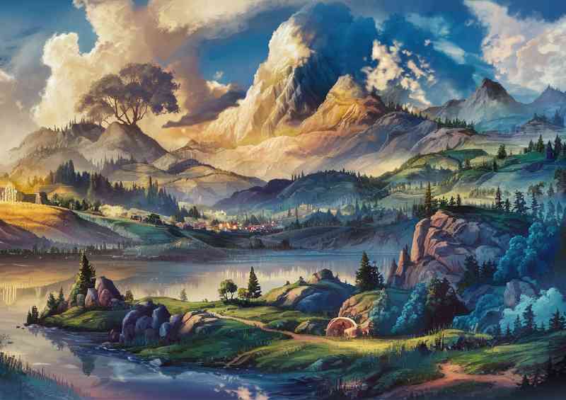 A breathtaking Mountain painting style | Metal Poster