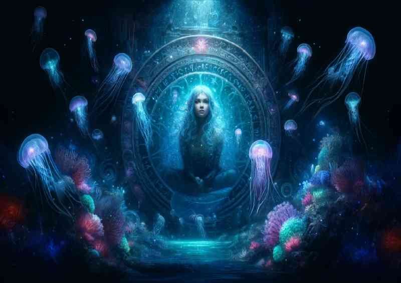 Mystical Mermaid submerged in a deep ocean | Metal Poster