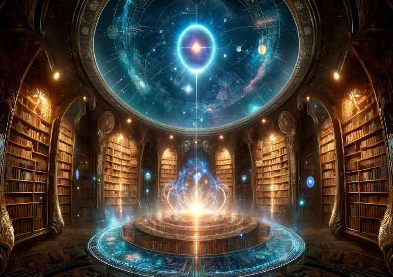Mystical library inside a celestial dome | Metal Poster