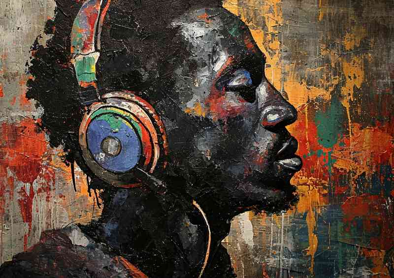 A man listning to his music with headphones on | Metal Poster