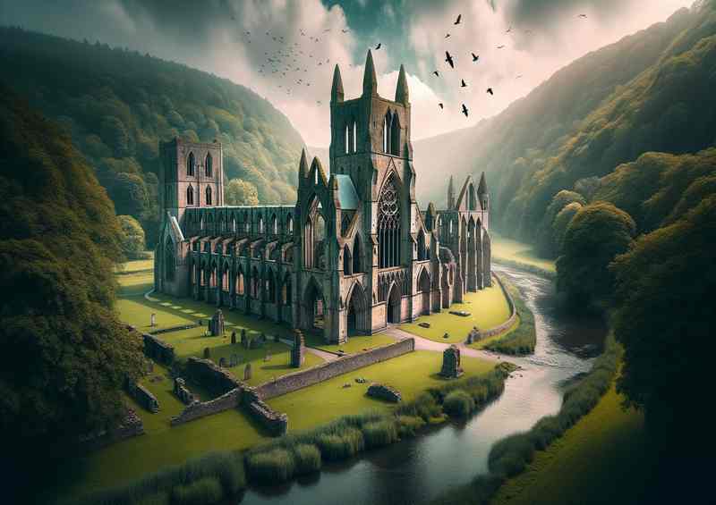 Tintern Abbey Metal Poster | Majestic Ruins in Lush Green Landscapes