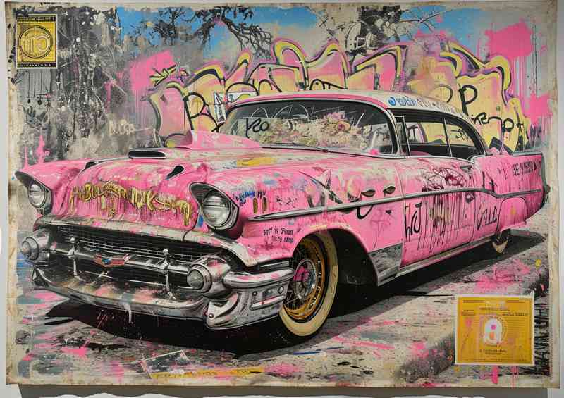 Life is beautiful the pink cadailac art | Metal Poster