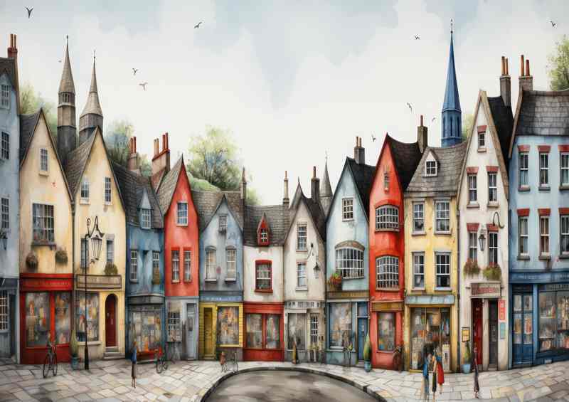 Colourful Streets Whimsical Village Adventures | Metal Poster