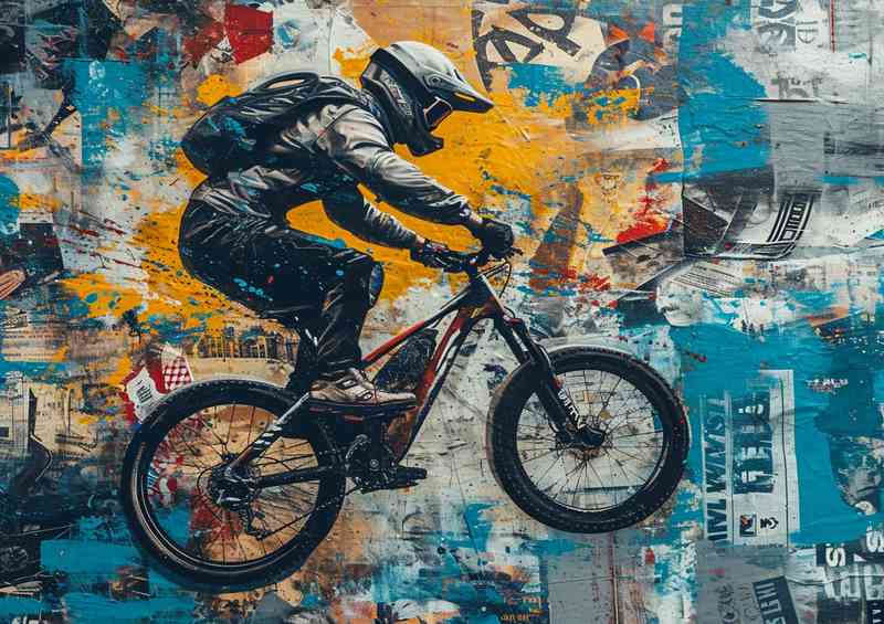 Mountain bike in the air wall art | Metal Poster
