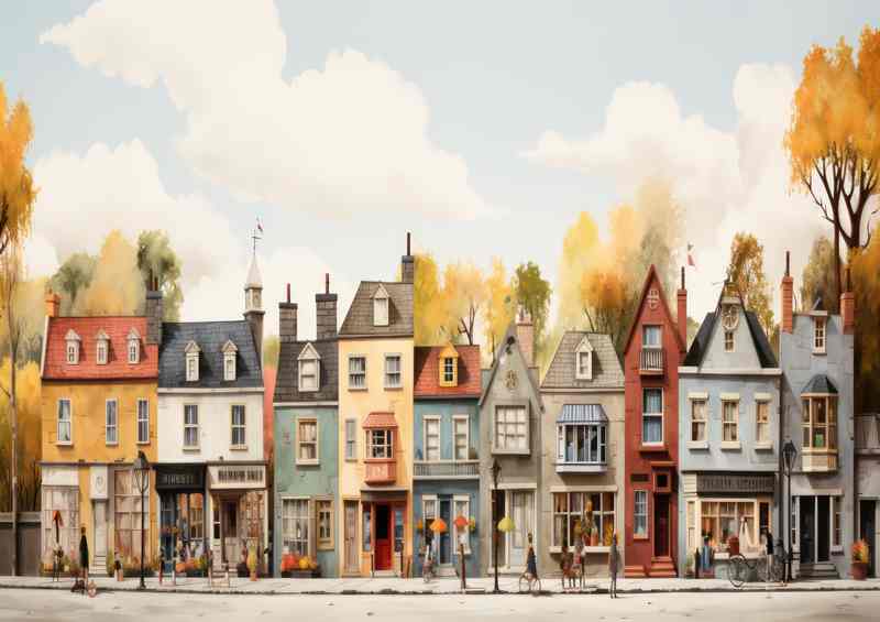 Colourful Streets Whimsical Village Life Abounds | Metal Poster
