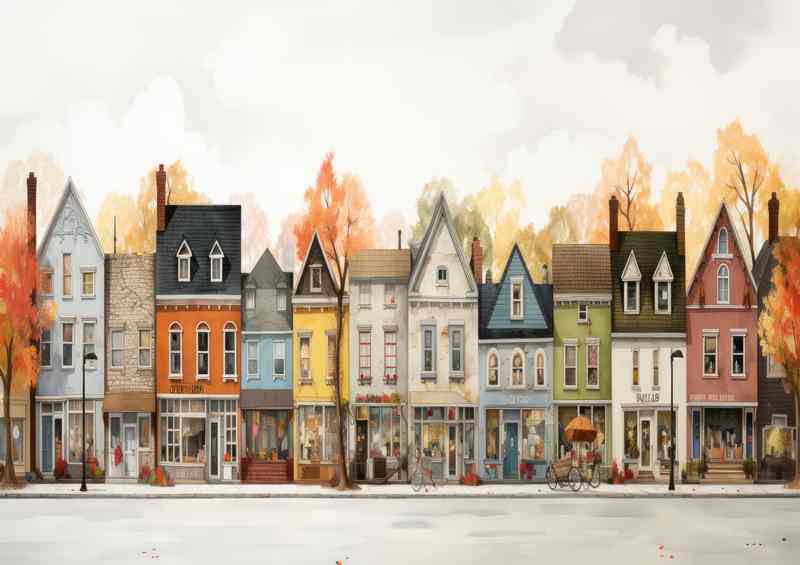 Colourful Whimsical Village Lively Scene | Metal Poster