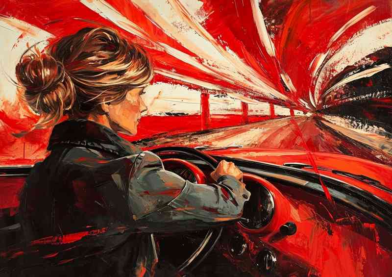 Painting of a woman driving her car art | Metal Poster