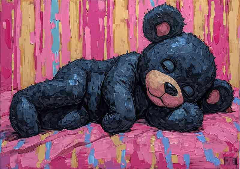 Sleeping teddy bear in the style of graffiti inspired | Metal Poster