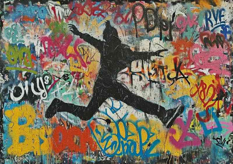 Street art jumping spray art | Metal Poster