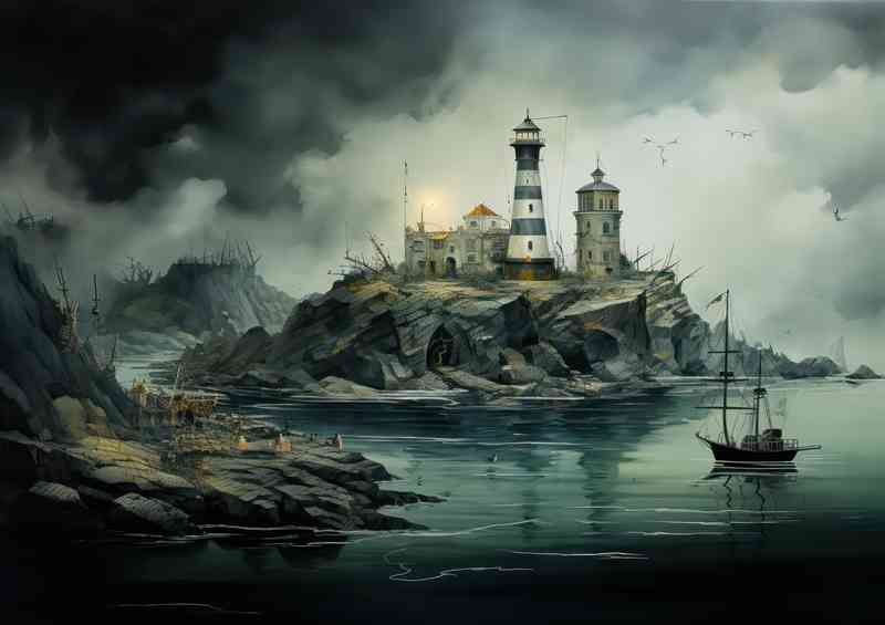 The little island and the lighthouse | Metal Poster