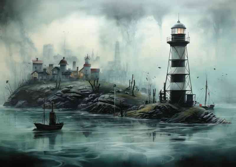 The little island where the lighthouse sits | Metal Poster