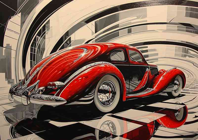 The sleek modern car surrounded by the glass tunnel | Metal Poster
