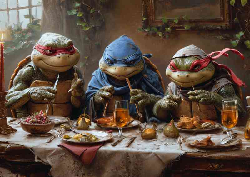 Turtles at the dinner table | Metal Poster