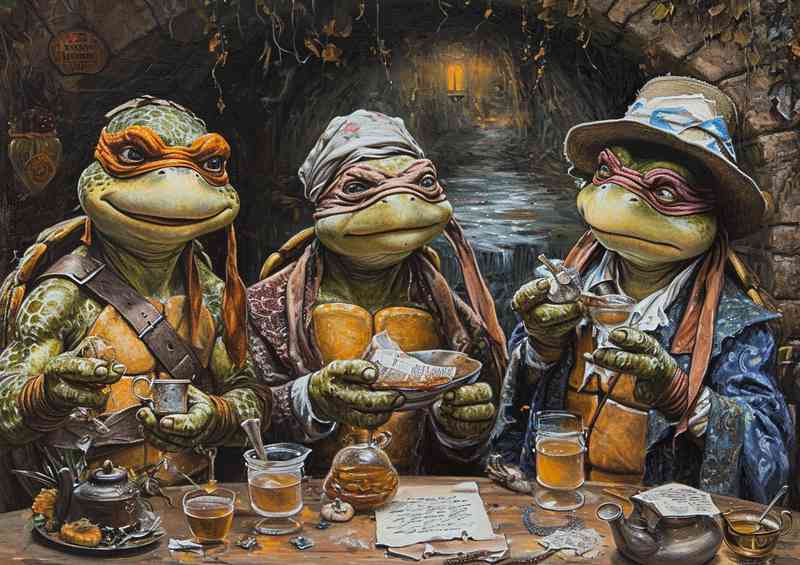 Turtles at the lunch party | Metal Poster