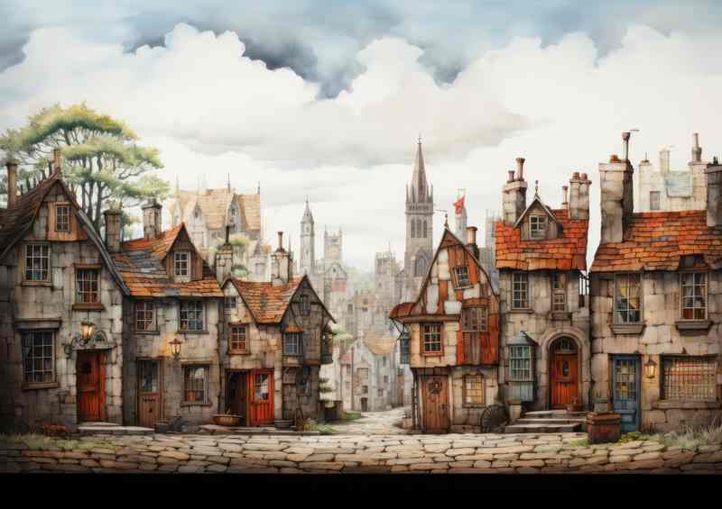Marketplace Magic in a Whimsical Village | Metal Poster