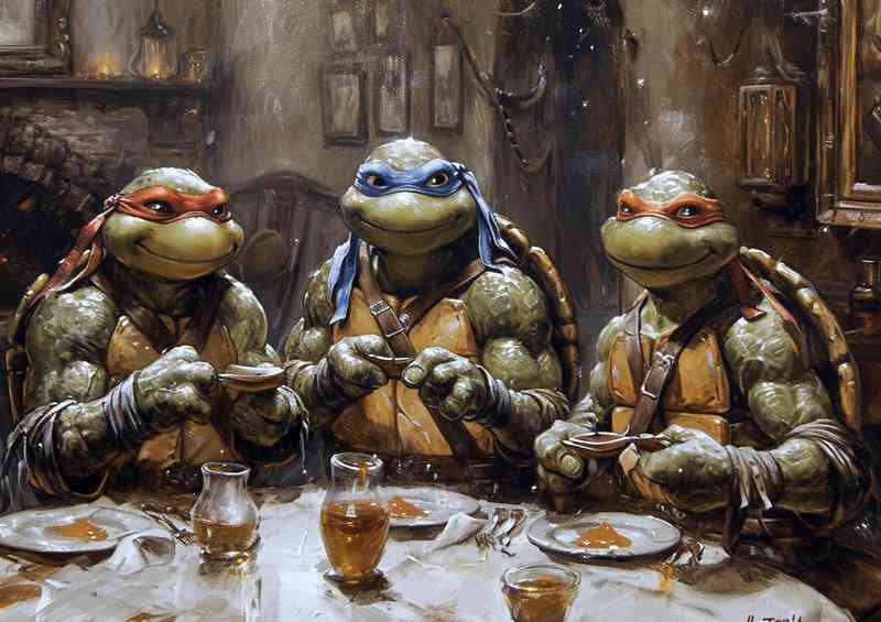 Turtles posing for a photo | Metal Poster