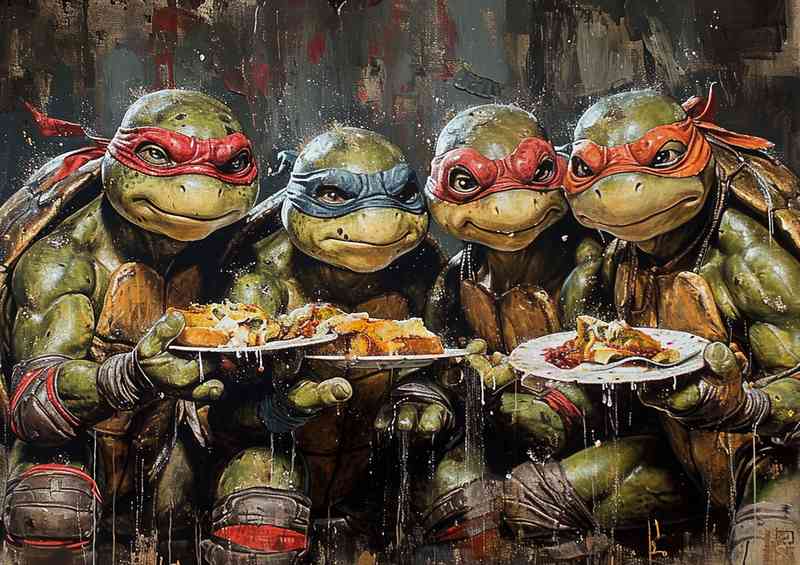 Turtlrs having a family dinner | Metal Poster