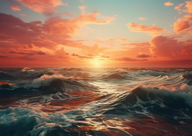Sunset behing the ocean waves | Metal Poster