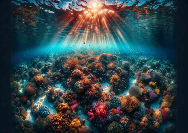 Underwater world of a vibrant coral reef beneath a crystal clear sea | Metal Poster