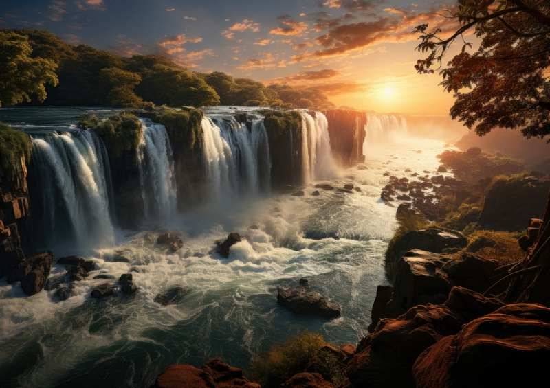 Beautiful waterfalls as sun is setting | Metal Poster