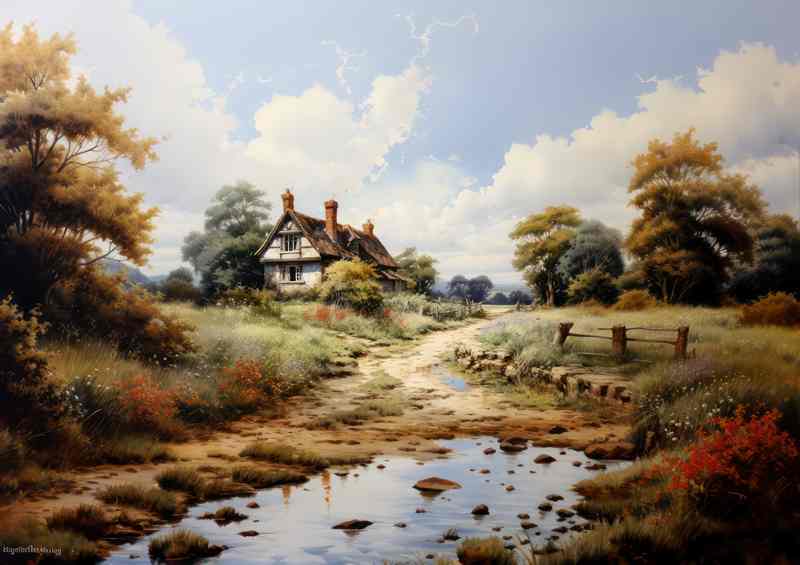 Countryside haven Old Cottage by English River | Metal Poster