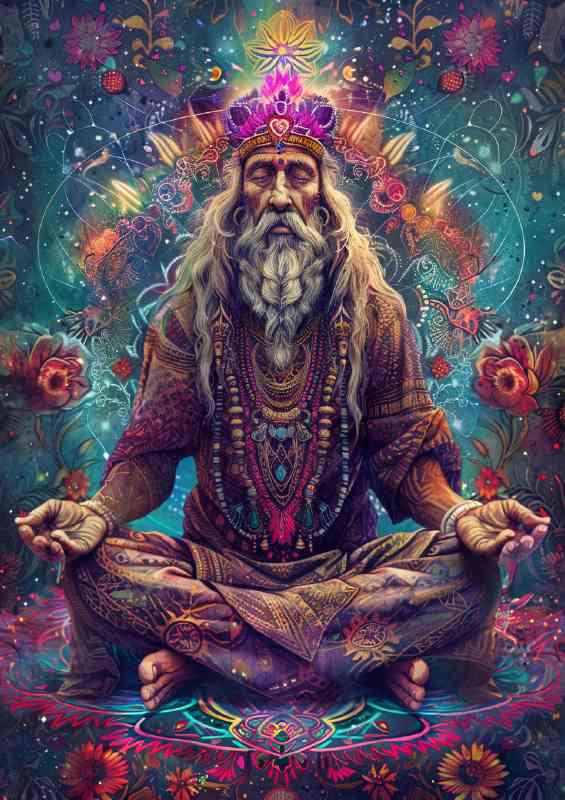 A ancient man in lotus position | Metal Poster