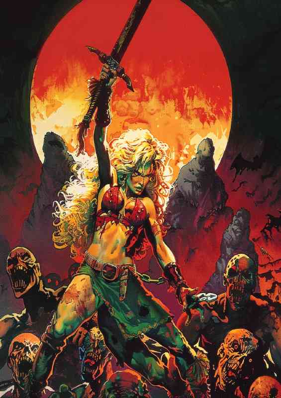 80s blond girl fighting zombies | Metal Poster