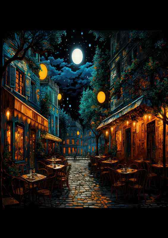 Midnight Cafe Ambiance Under Starlit Sky | Metal Poster