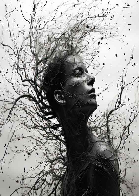 Whimsical Arboreal Features Womans Face Transformed | Metal Poster