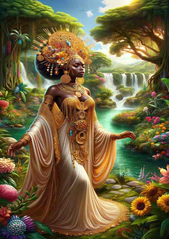 African goddess Oshun radiant and golden | Metal Poster