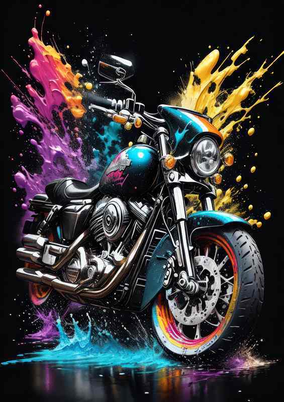Bold Biker Beauty Colorful Splash Scene | Metal Poster