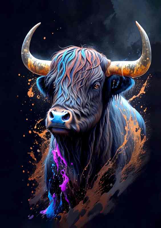 Bold Bull Brilliance Stunning Splash Art Display | Metal Poster