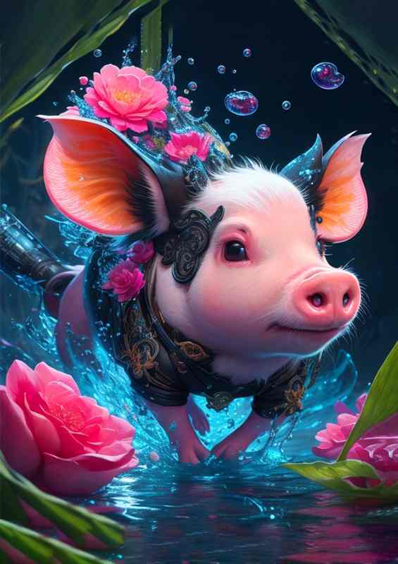 Radiant Pig Reflection Splash Art Spectacle | Metal Poster
