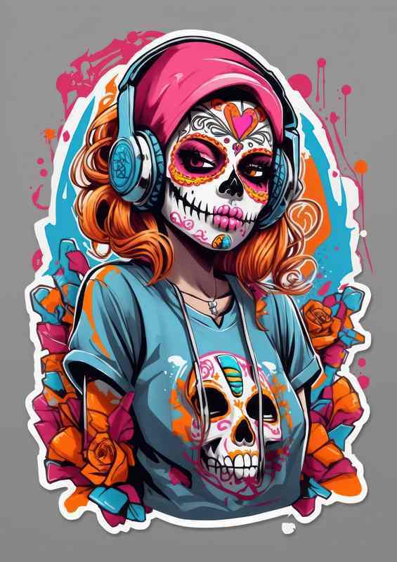 Vibrant Skull Sneaker Symphony Lady of the Dead Art | Metal Poster