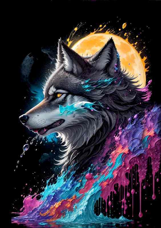 Wolf out at night splash art | Metal Poster