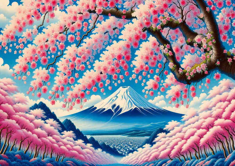 Beneath Blossom Boughs where Mount Fuji is | Metal Poster