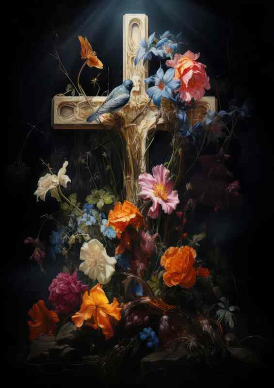 Divine Blooms Floral & Bird Metal Poster