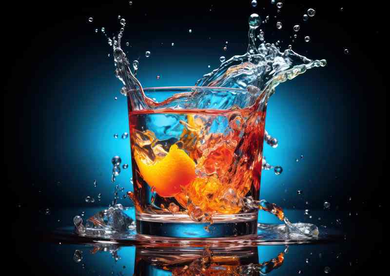 A Glass Of Water With A Splash Of Orange | Metal Poster