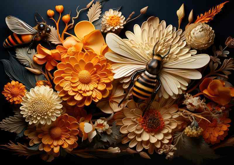 Floral Attraction Bees and Blossoms | Metal Poster