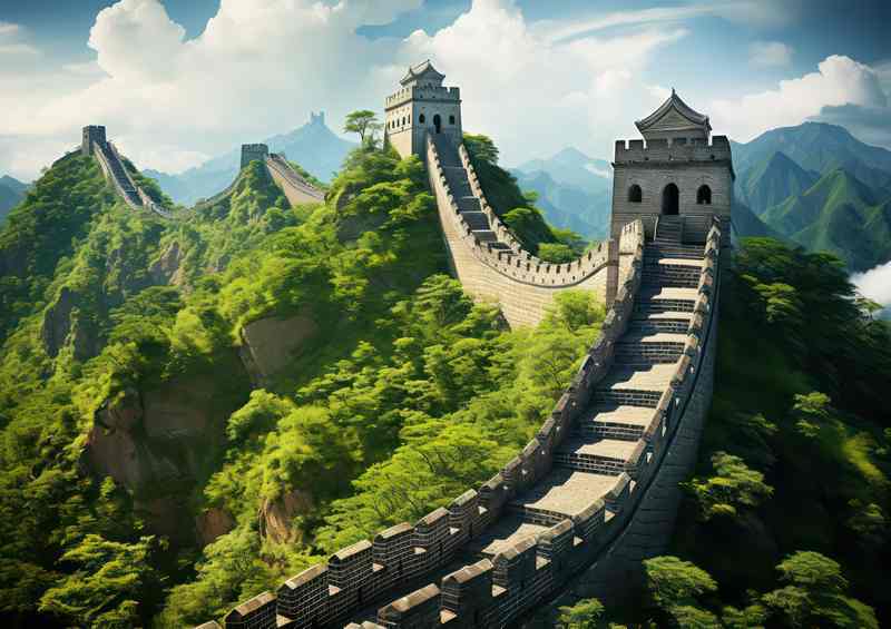 The great wall of China is a steep hill with trees | Metal Poster