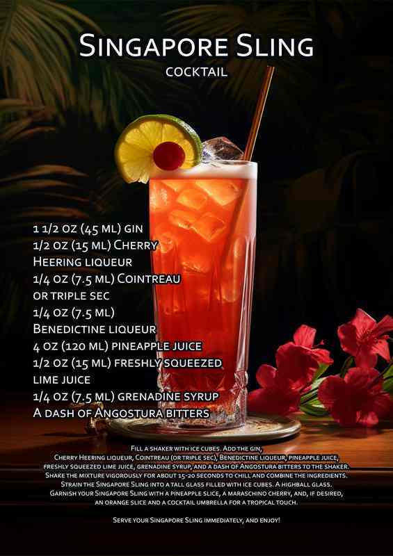 Singapore sling Cocktail Drink | Metal Poster