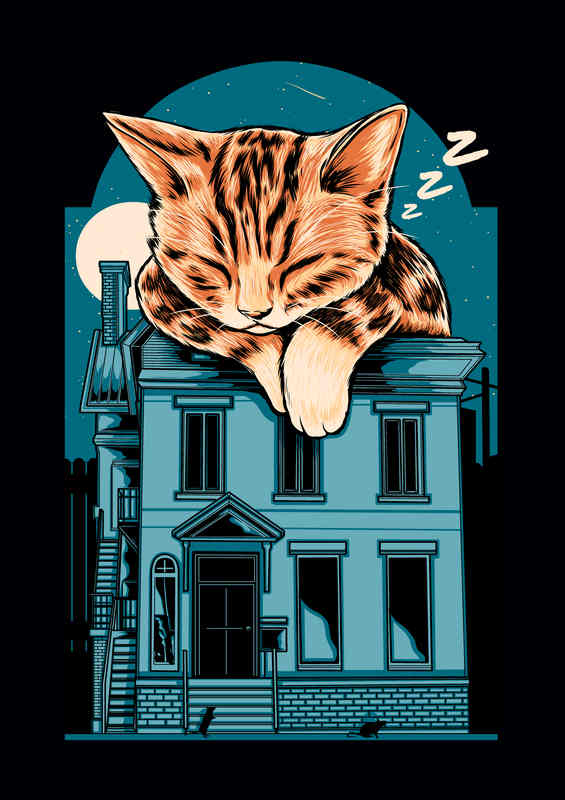Roof Cat Metal Poster