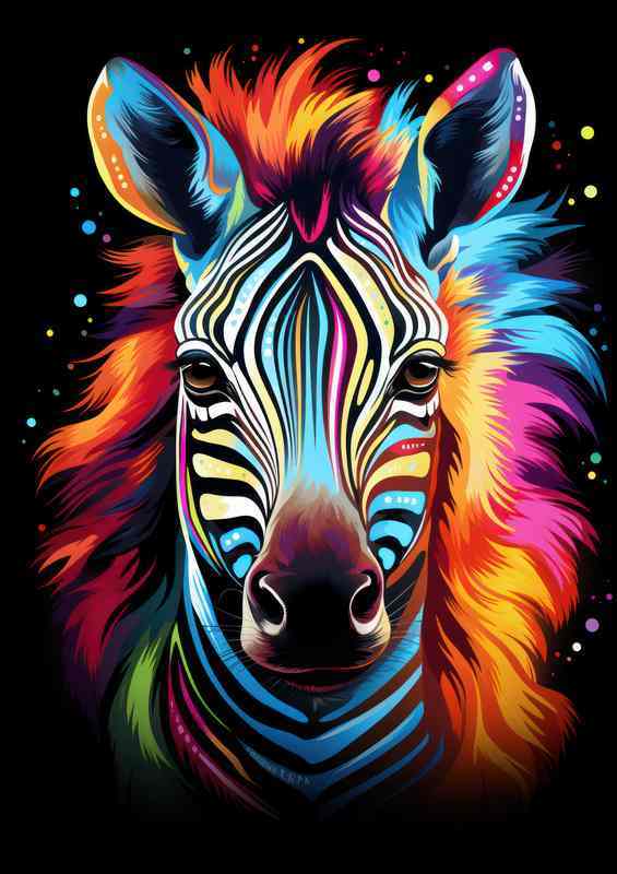 Zebra with coloured stripes abstract style | Metal Poster