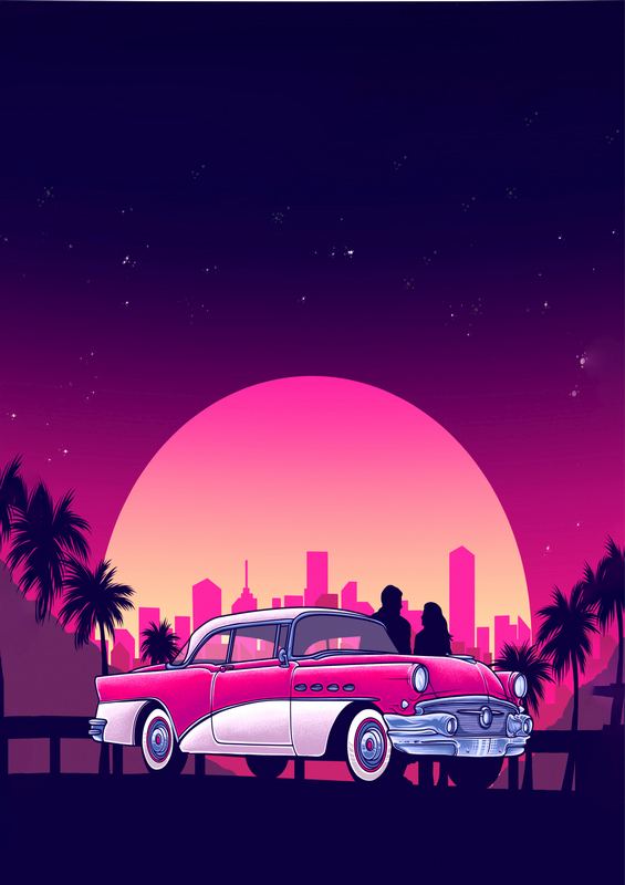 Midnight Drive neon purple colours | Metal Poster