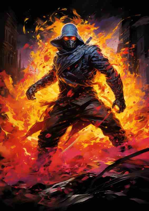Ninja Flame Kick Metal Poster