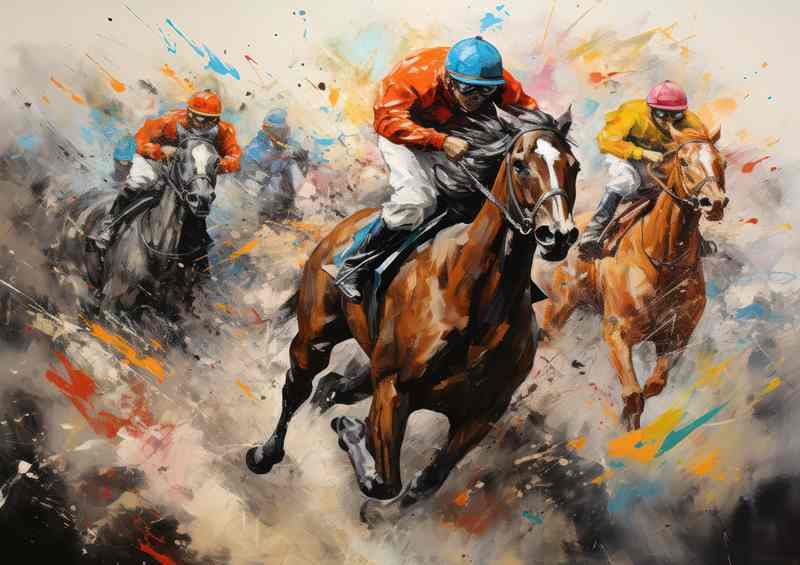 Abstract horse jockeys out to win painted style | Metal Poster