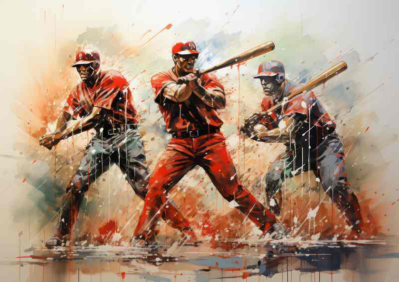 Baseball players testing out the bats | Metal Poster