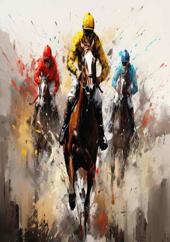 Horses runnung across the finish line - Metal Poster