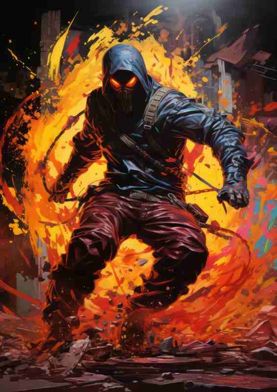 Ninja escaping through fire | Metal Poster